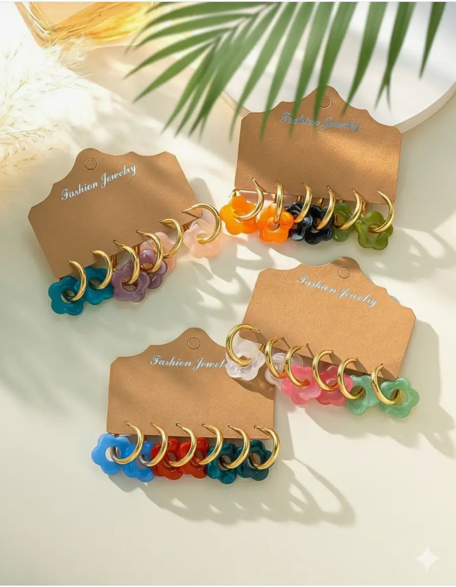 Lot de 12 paires de boucles d’oreilles fleur en résine – Style Dopamine Colorée UMII