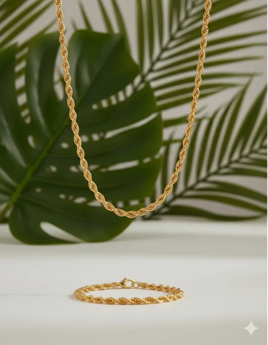 2 pièces / Set Collier & Bracelet Torsadé Homme – Acier Inoxydable Plaqué Or 18K UMII