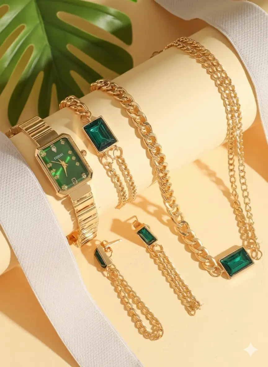 Set 5 pièces Bijoux & Montre – Émeraude UMII