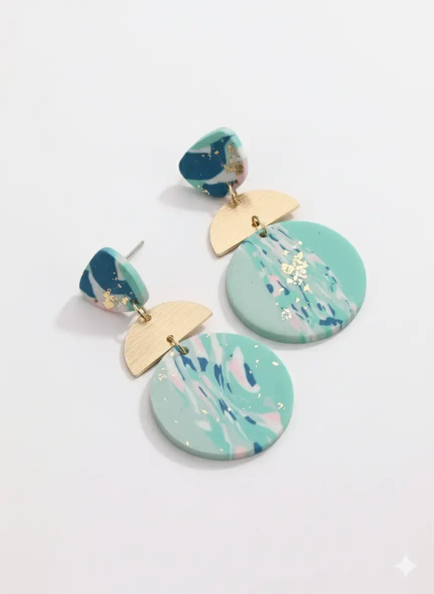 Pendants d’oreilles ronds demi-cercle – Doré & Multicolore UMII