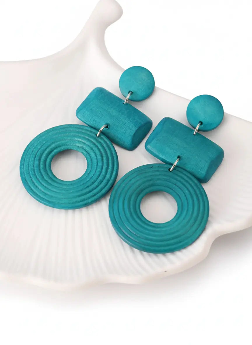 Boucles d’oreilles longues géométriques en bois – Style naturel UMII