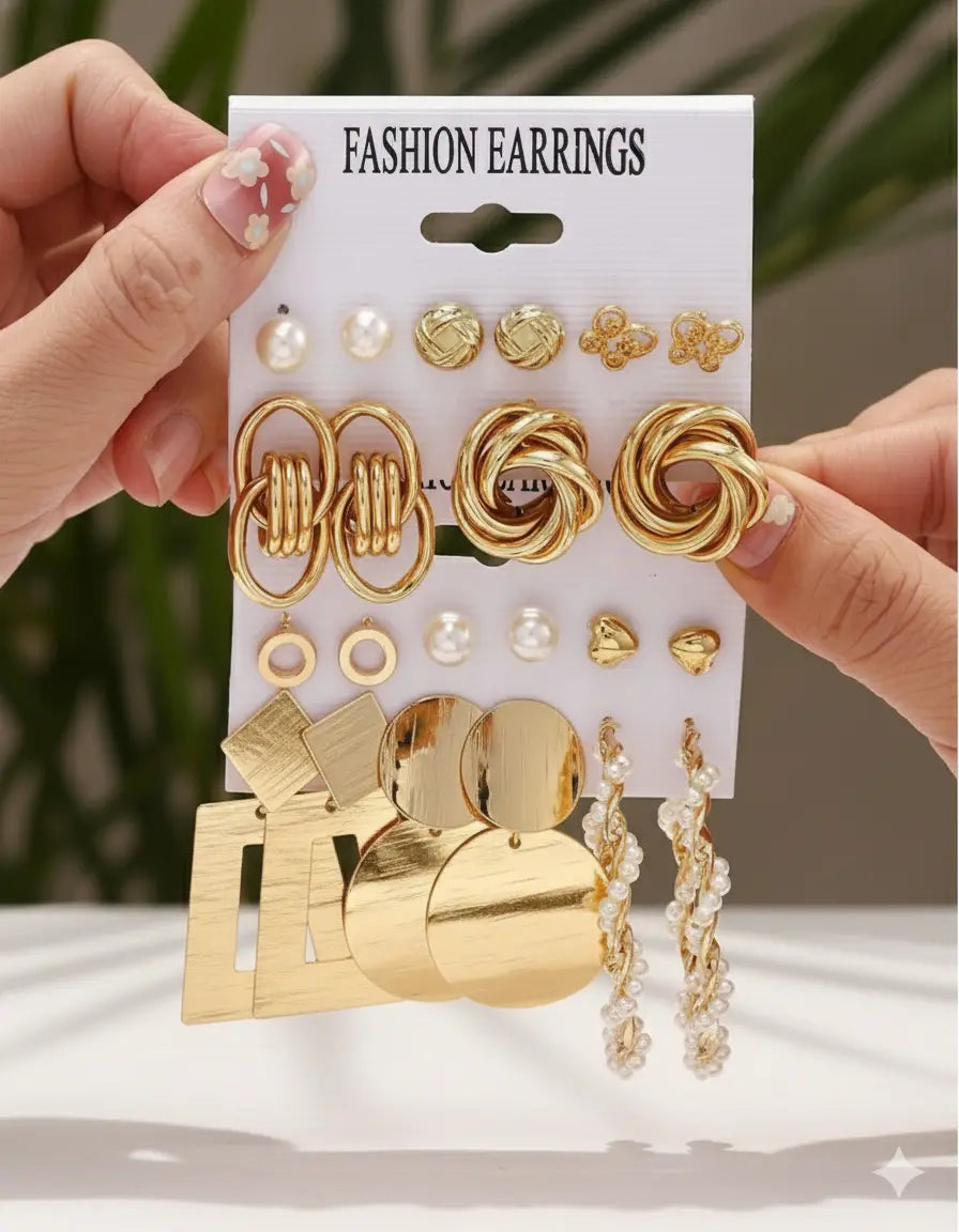 Lot de 11 Paires de Boucles d’Oreilles – Style Chic & Géométrique Doré UMII