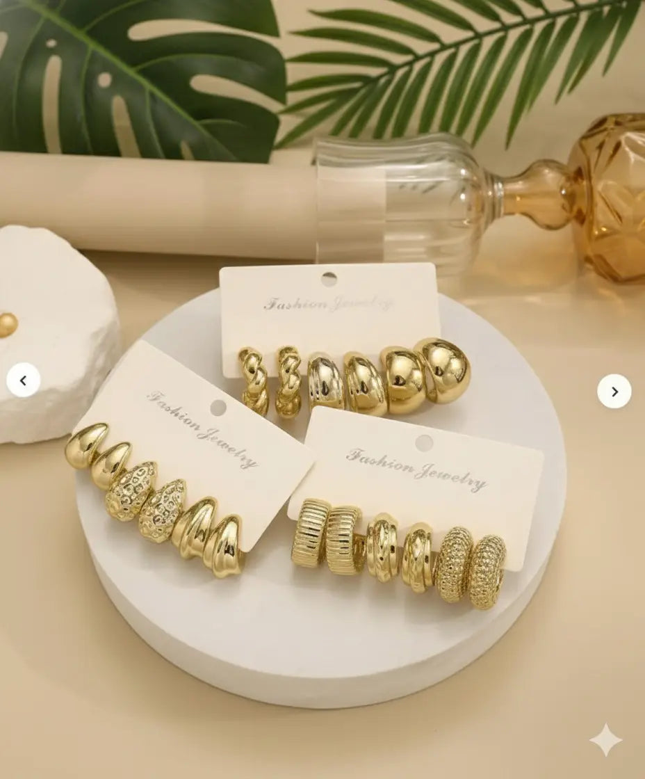 Lot de 9 Paires – Boucles d’Oreilles Créoles Dorées Style Vintage UMII