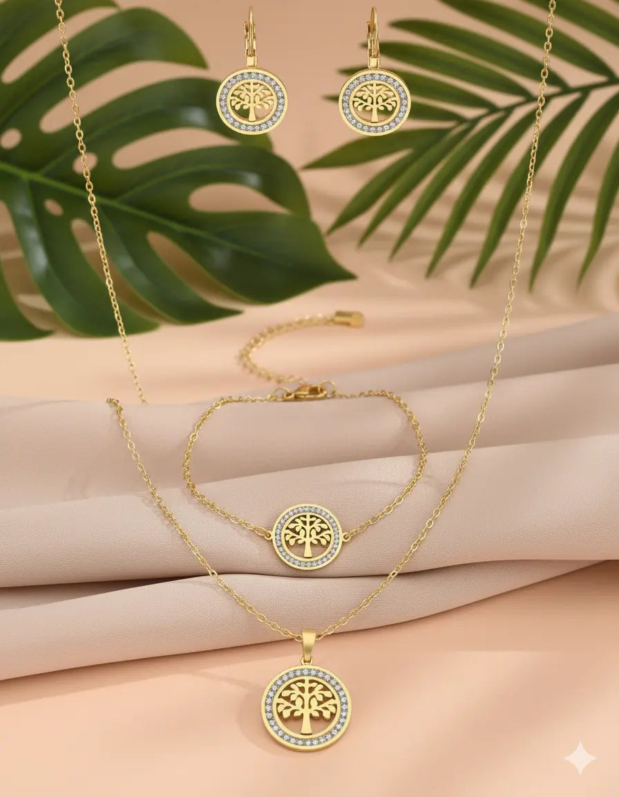 Parure en acier inoxydable – Arbre de la Fortune & Cristaux UMII