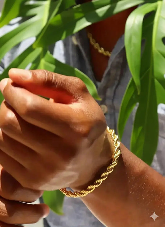 2 pièces / Set Collier & Bracelet Torsadé Homme – Acier Inoxydable Plaqué Or 18K UMII