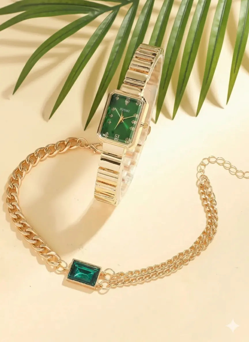 Set 5 pièces Bijoux & Montre – Émeraude UMII