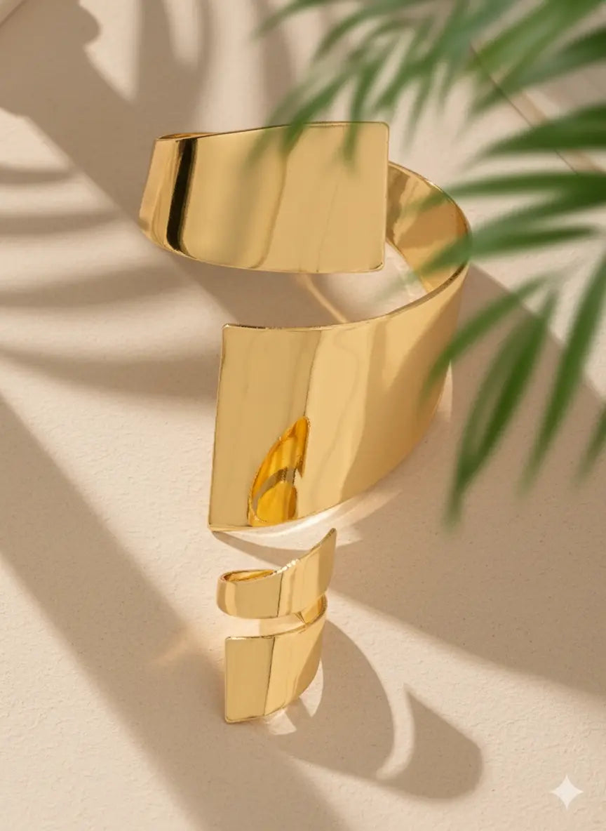 Set Bracelet & Bague Dorés – Style Géométrique Minimaliste UMII