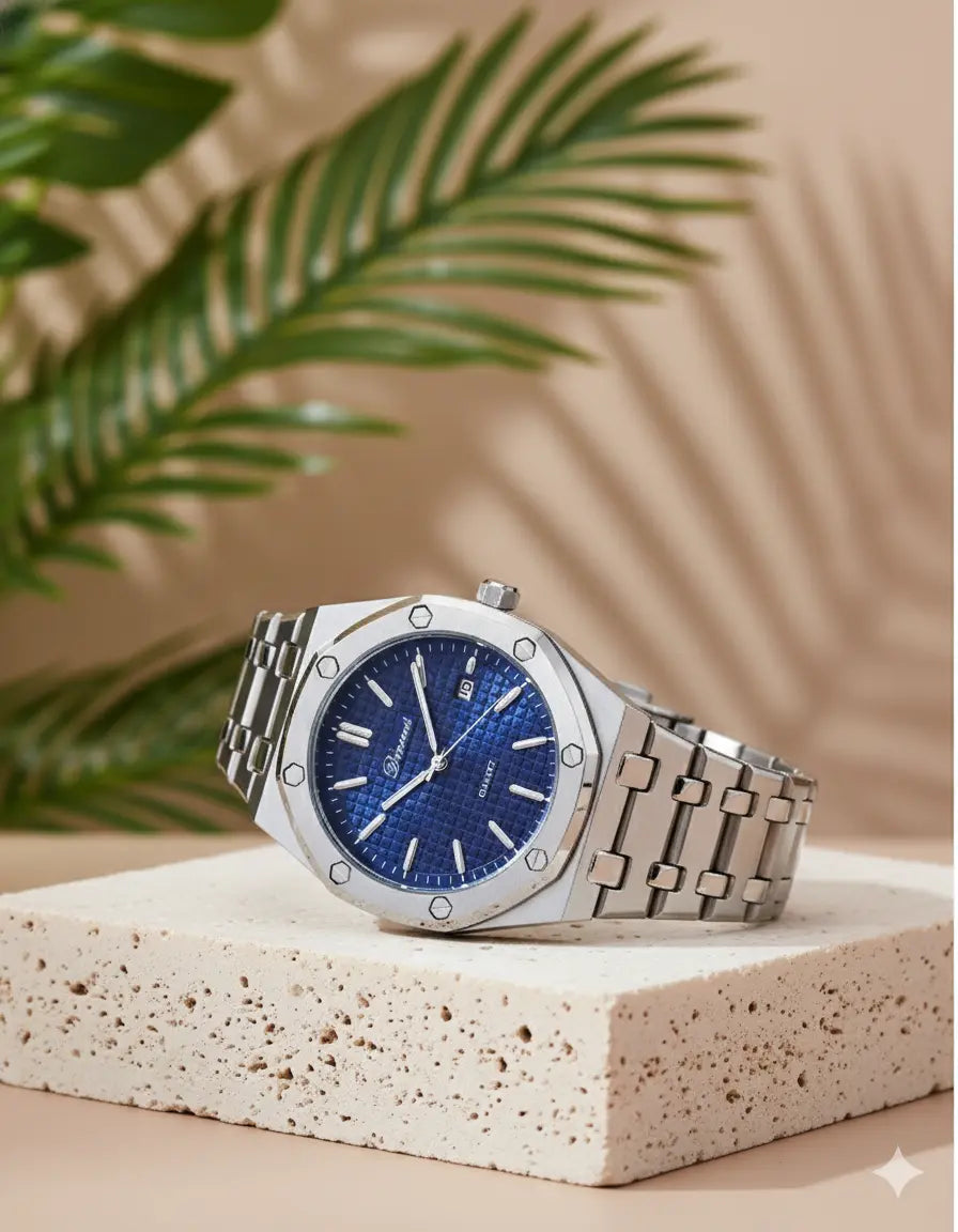 Montre Homme DENVOSI – Acier Inoxydable, Cadran Vert, Quartz & Affichage Date UMII