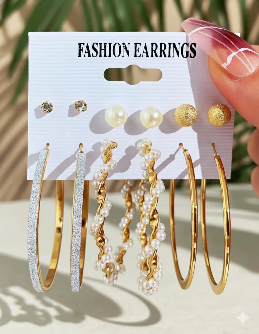 6 Paires – Boucles d’oreilles Vintage Perles & Strass UMII