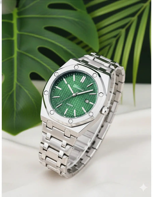 Montre Homme DENVOSI – Acier Inoxydable, Cadran Vert, Quartz & Affichage Date UMII