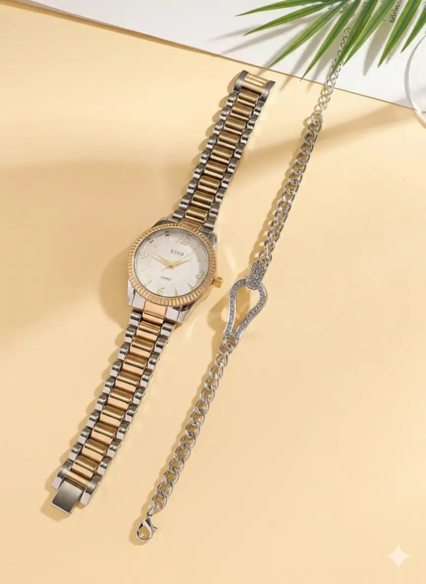 Set Montre & Bracelet Femme – Luxe Élégant (Or & Argent) UMII