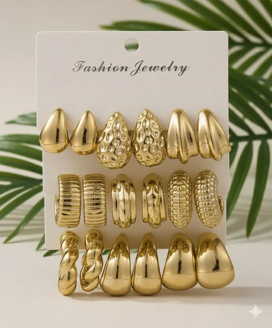 Lot de 9 Paires – Boucles d’Oreilles Créoles Dorées Style Vintage UMII