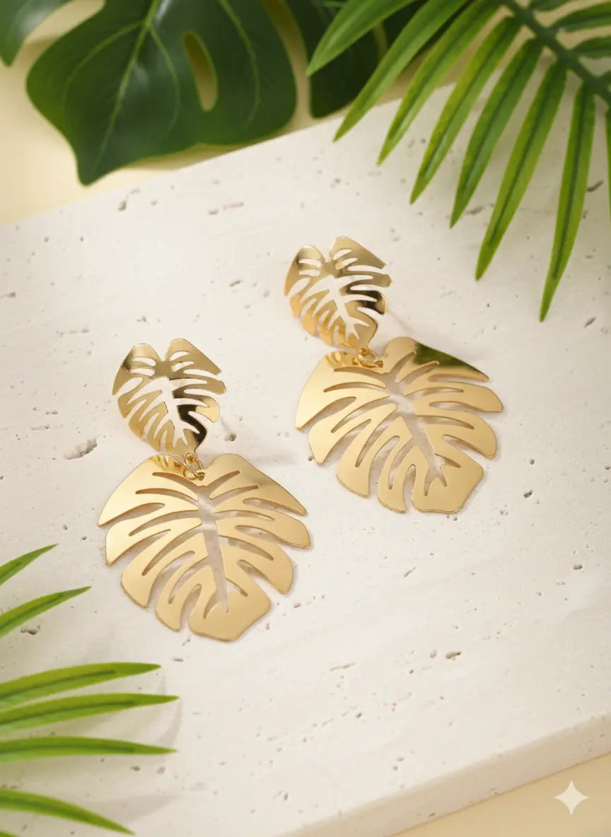 Lot de 3 paires de boucles d’oreilles dorées – Feuille & Cercles UMII