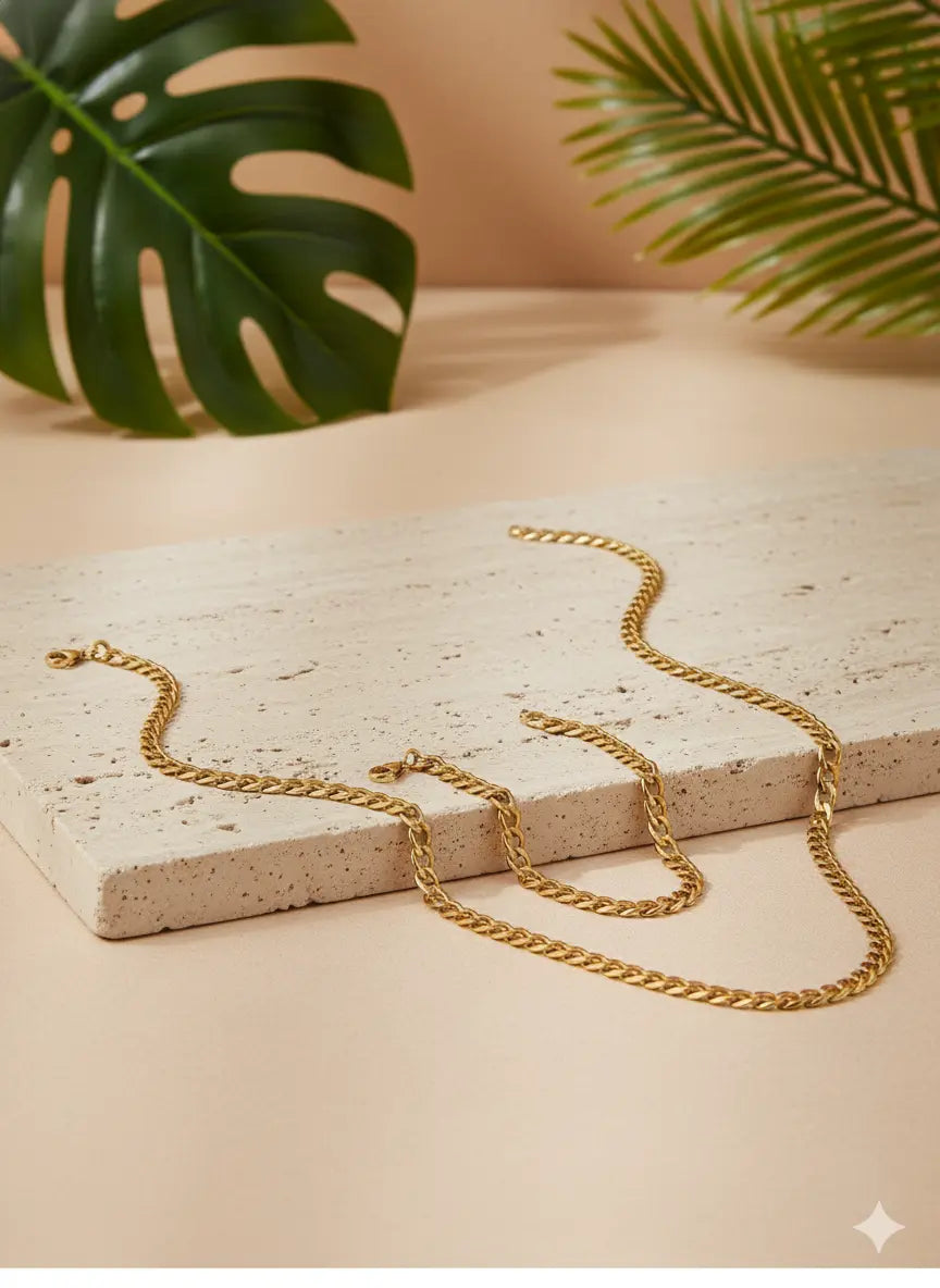 Ensemble Collier & Bracelet Homme – Acier Inoxydable Doré UMII