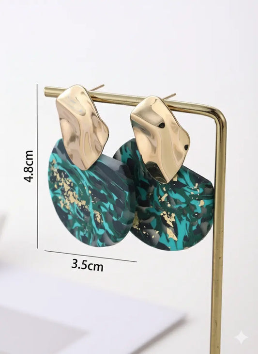 Boucles d’oreilles en argile marbrée – Doré & Vert Émeraude UMII