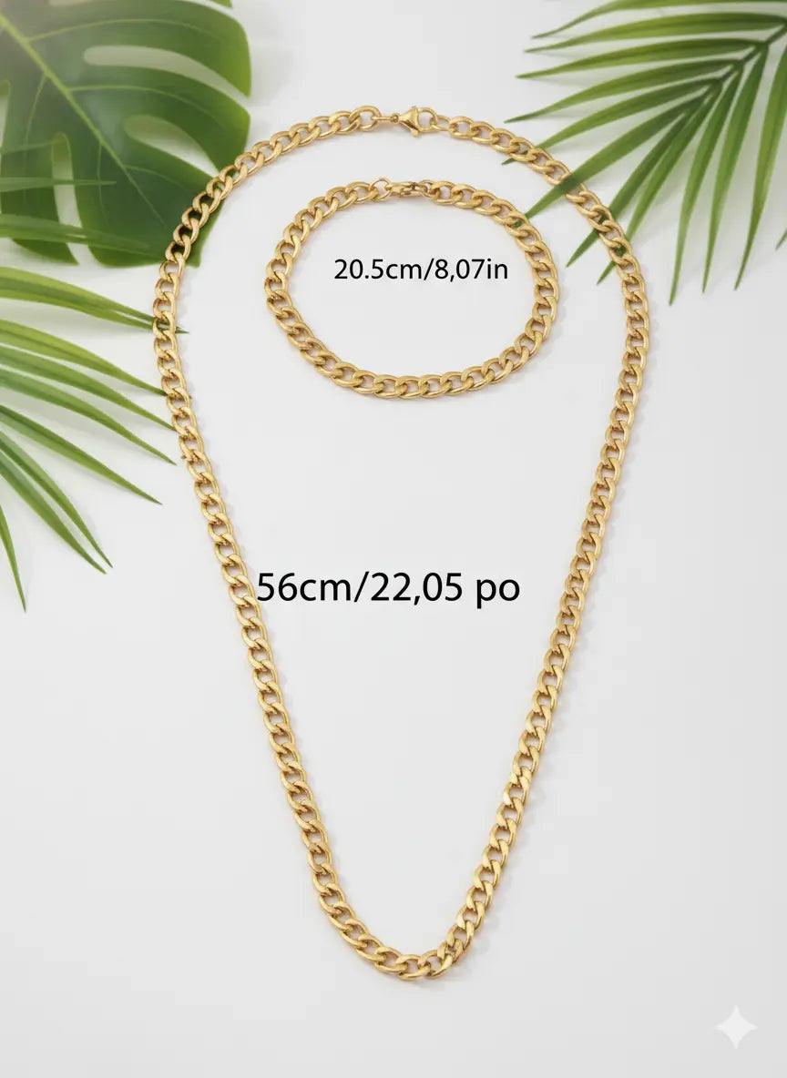 Ensemble Collier & Bracelet Homme – Acier Inoxydable Doré UMII