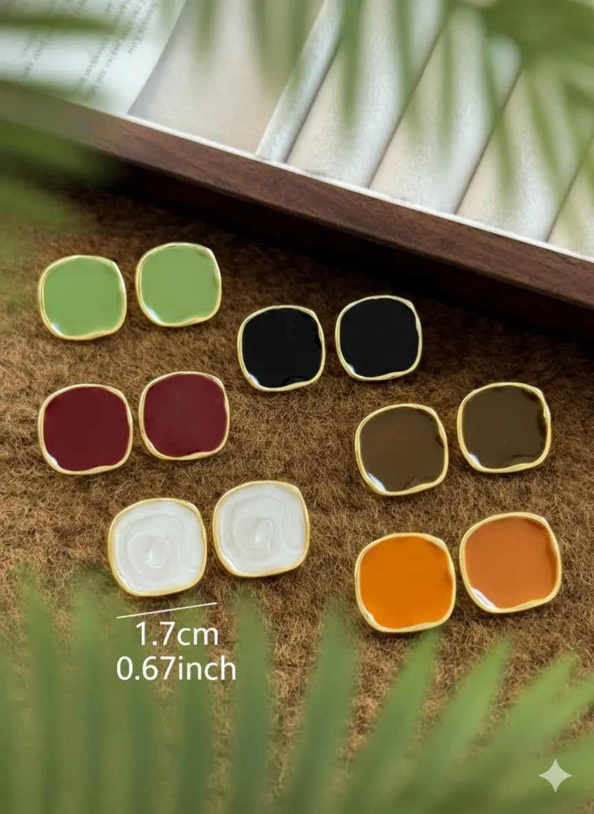 Lot de 6 Paires de Boucles d’Oreilles Carrées Style Vintage – Multicolores UMII