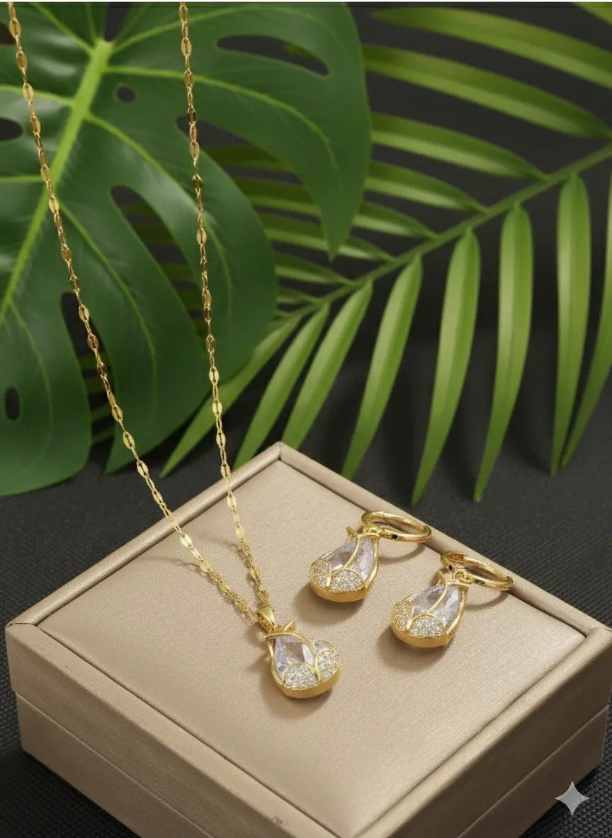 Parure Tulipe Cristal – Acier Inoxydable & Zirconium UMII