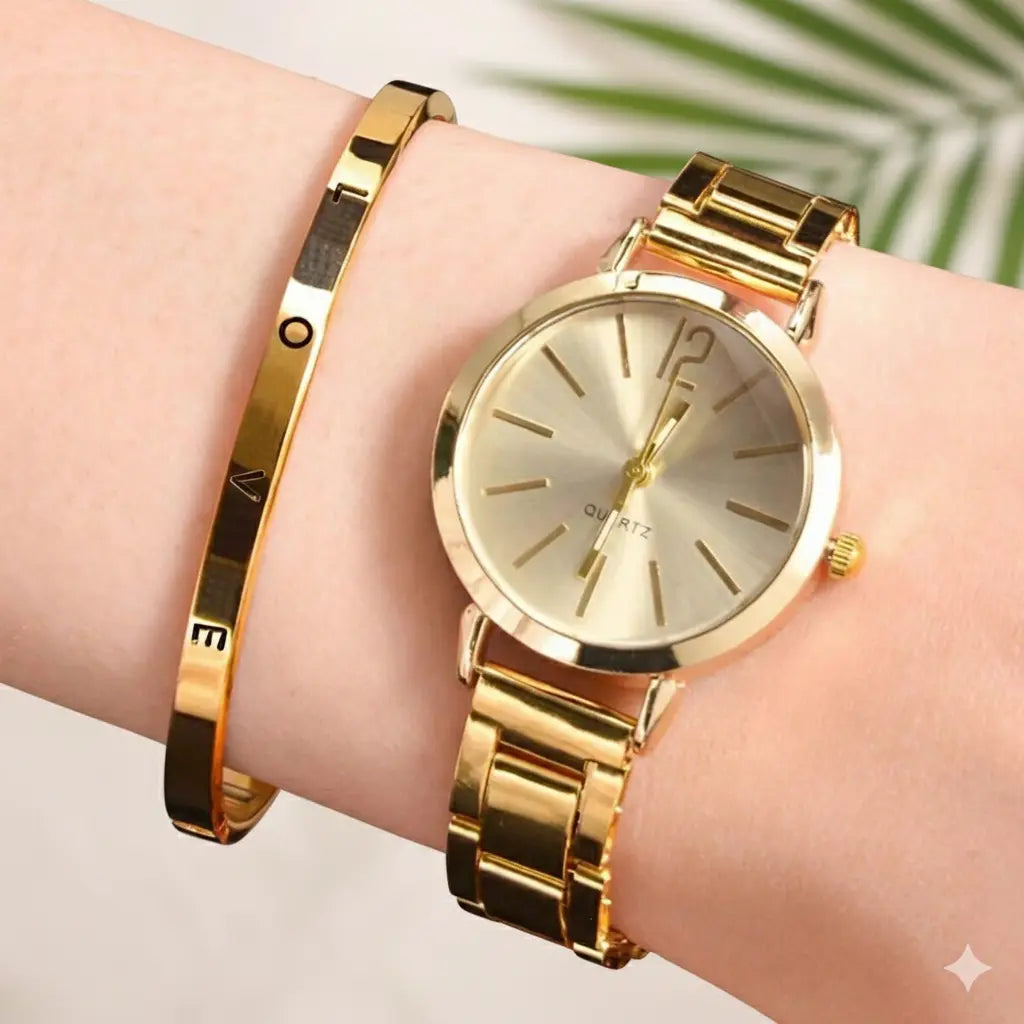 Ensemble Montre & Bracelet – Style LOVE (Or) UMII