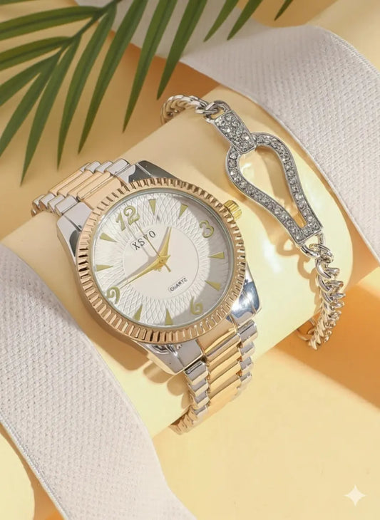 Set Montre & Bracelet Femme – Luxe Élégant (Or & Argent) UMII