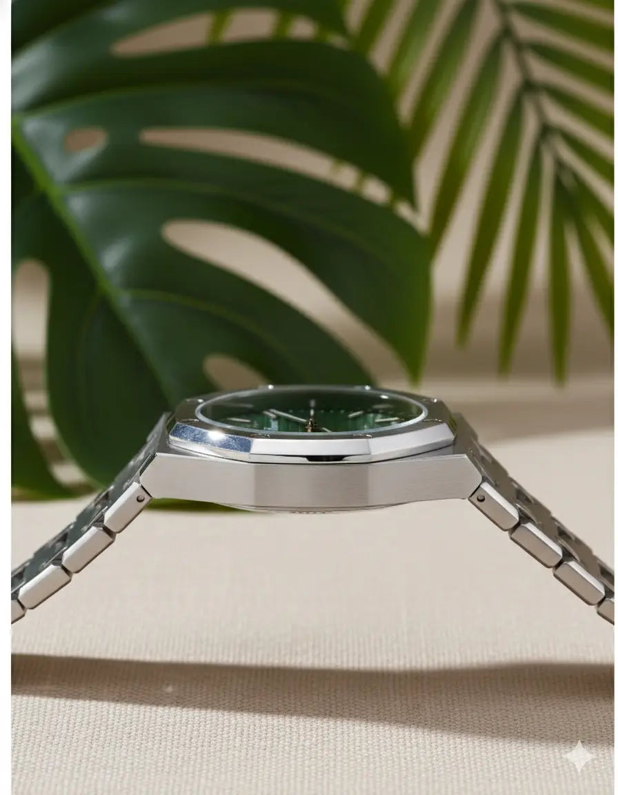 Montre Homme DENVOSI – Acier Inoxydable, Cadran Vert, Quartz & Affichage Date UMII