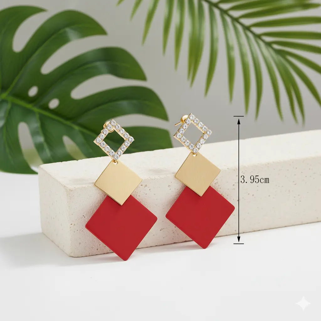 Boucles d’Oreilles Losange Rouge – Style Chic Coréen UMII