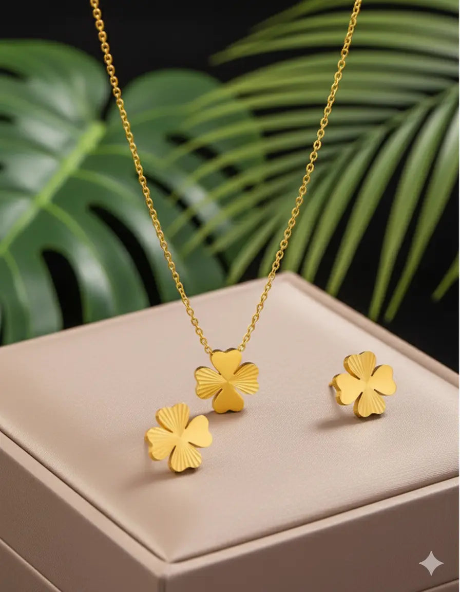 Parure Trèfle Porte-Bonheur – Acier Inoxydable Plaqué Or UMII