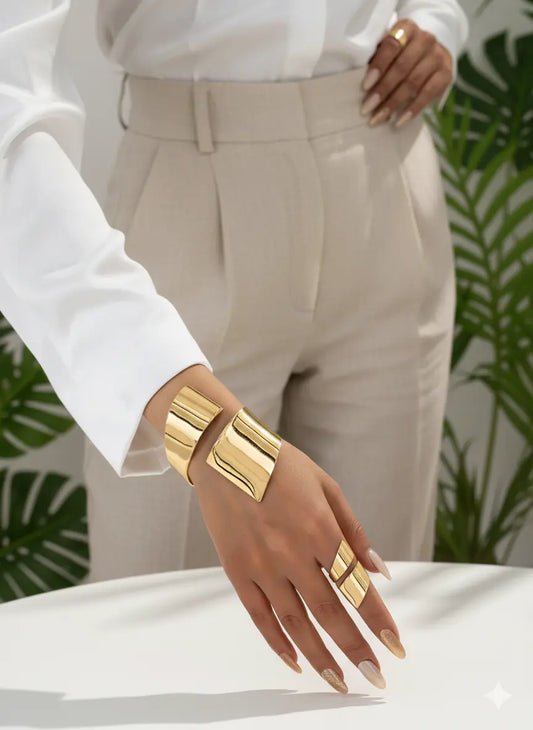 Set Bracelet & Bague Dorés – Style Géométrique Minimaliste UMII