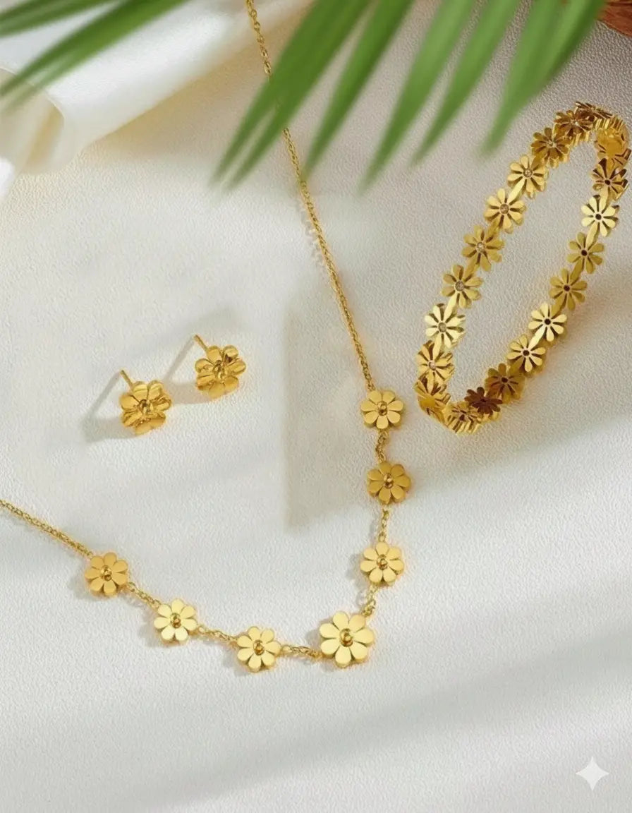 Set Bijoux Doré – Fleurs de Chrysanthème (4 pièces) UMII