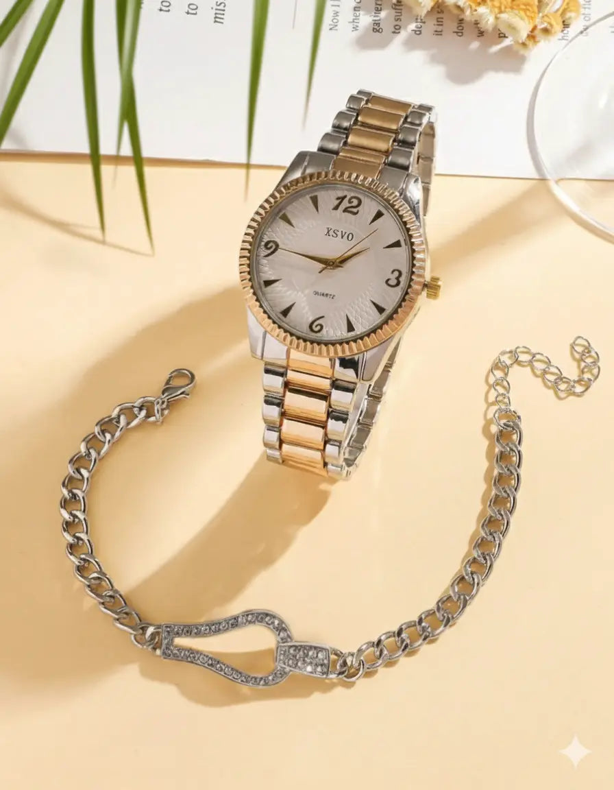 Set Montre & Bracelet Femme – Luxe Élégant (Or & Argent) UMII