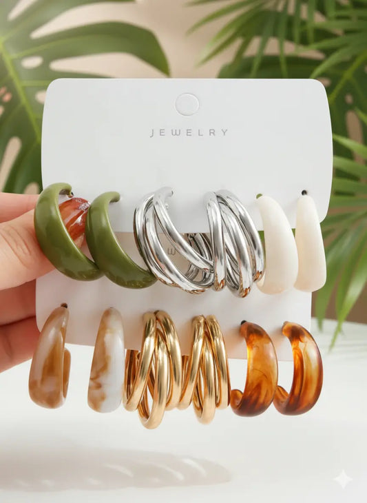 Lot de 6 Paires de Boucles d’Oreilles Multicolores – Style Bohème Chic UMII