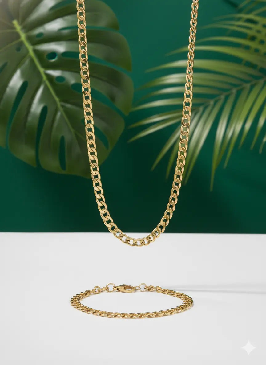 Ensemble Collier & Bracelet Homme – Acier Inoxydable Doré UMII