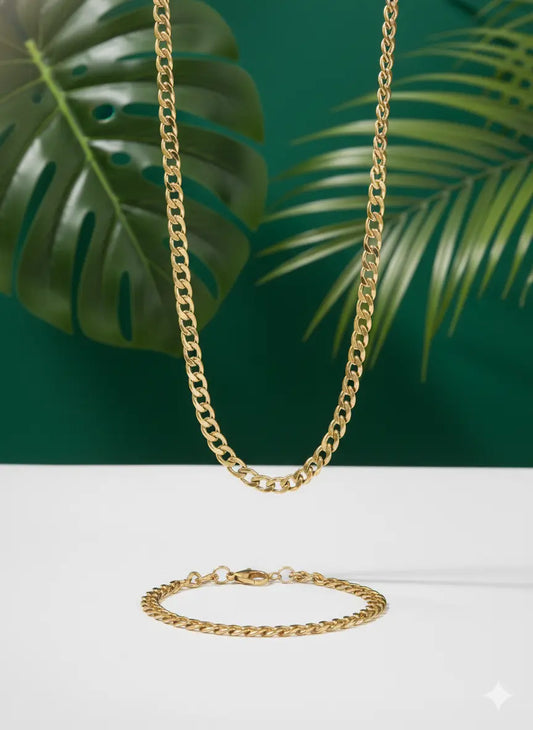 Ensemble Collier & Bracelet Homme – Acier Inoxydable Doré UMII