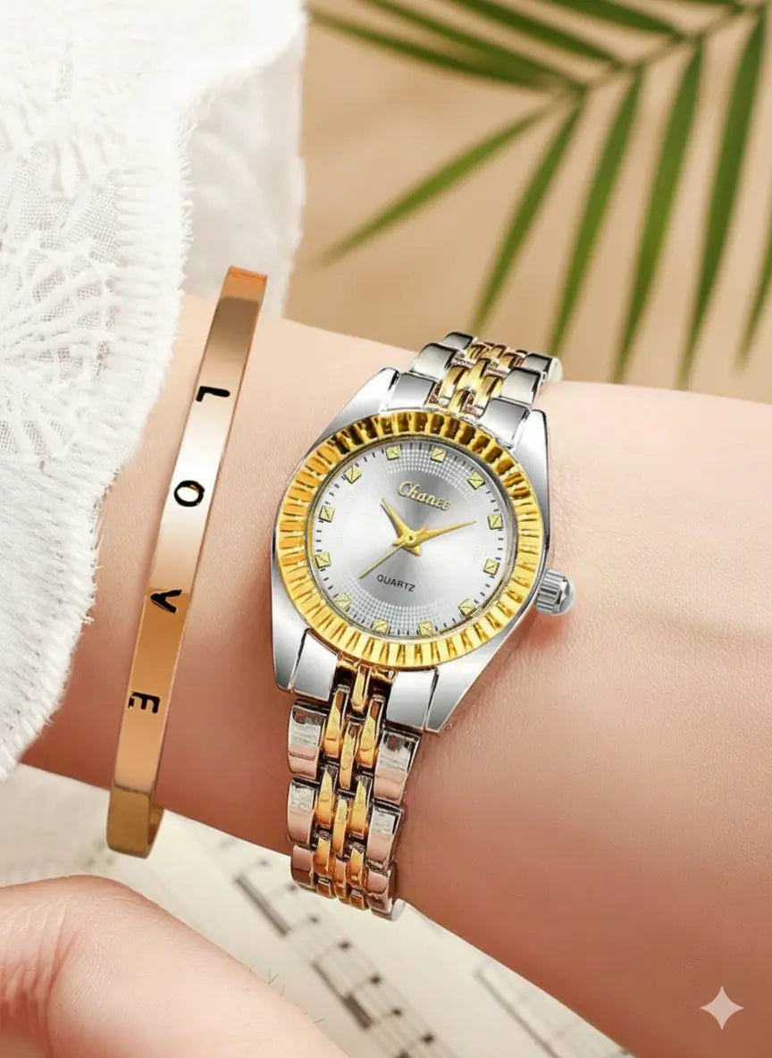 Montre Femme "Chance" + Bracelet – Quartz Élégant Bicolore UMII