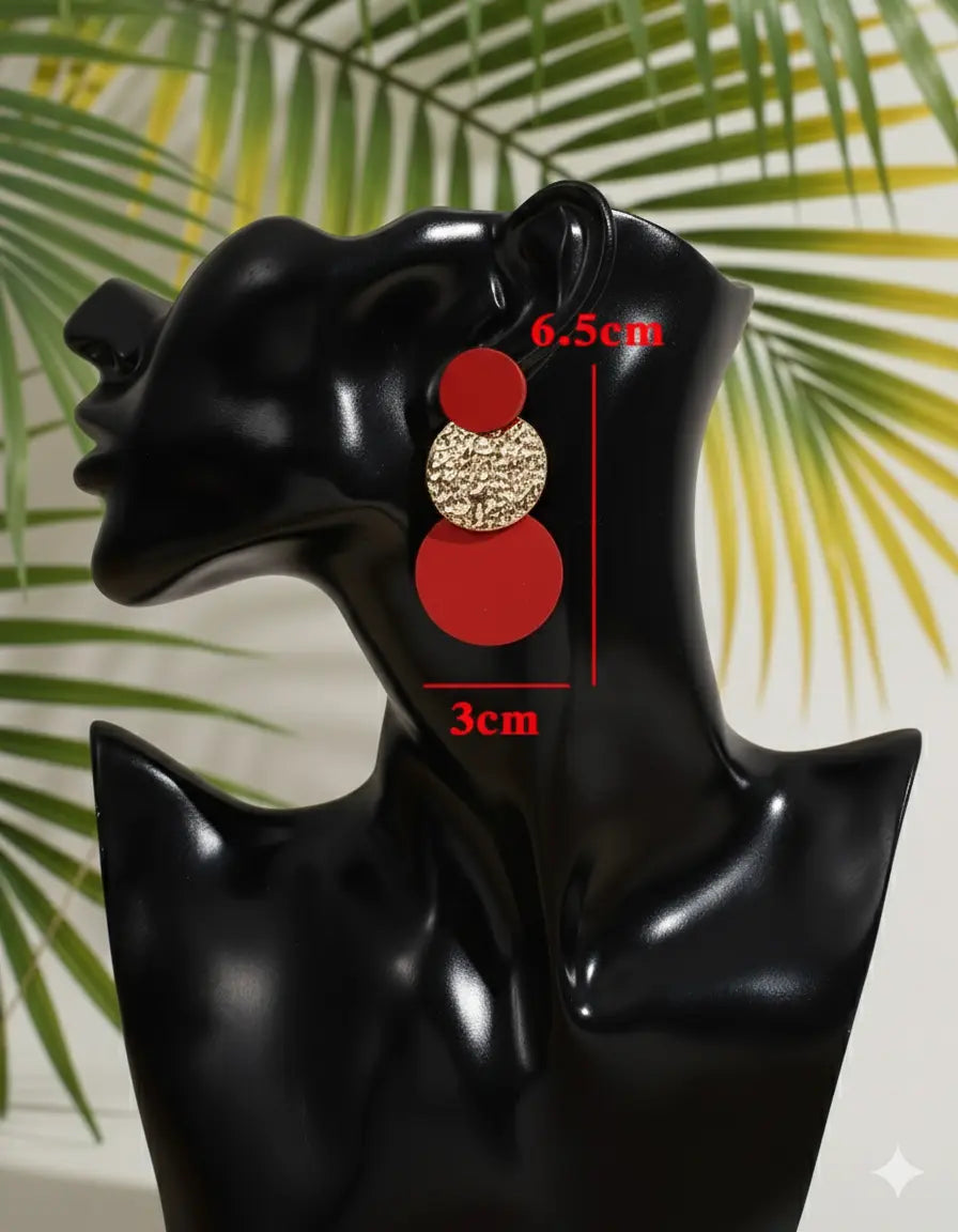 Boucles d’Oreilles Pendantes Rondes – Rouge & Doré UMII