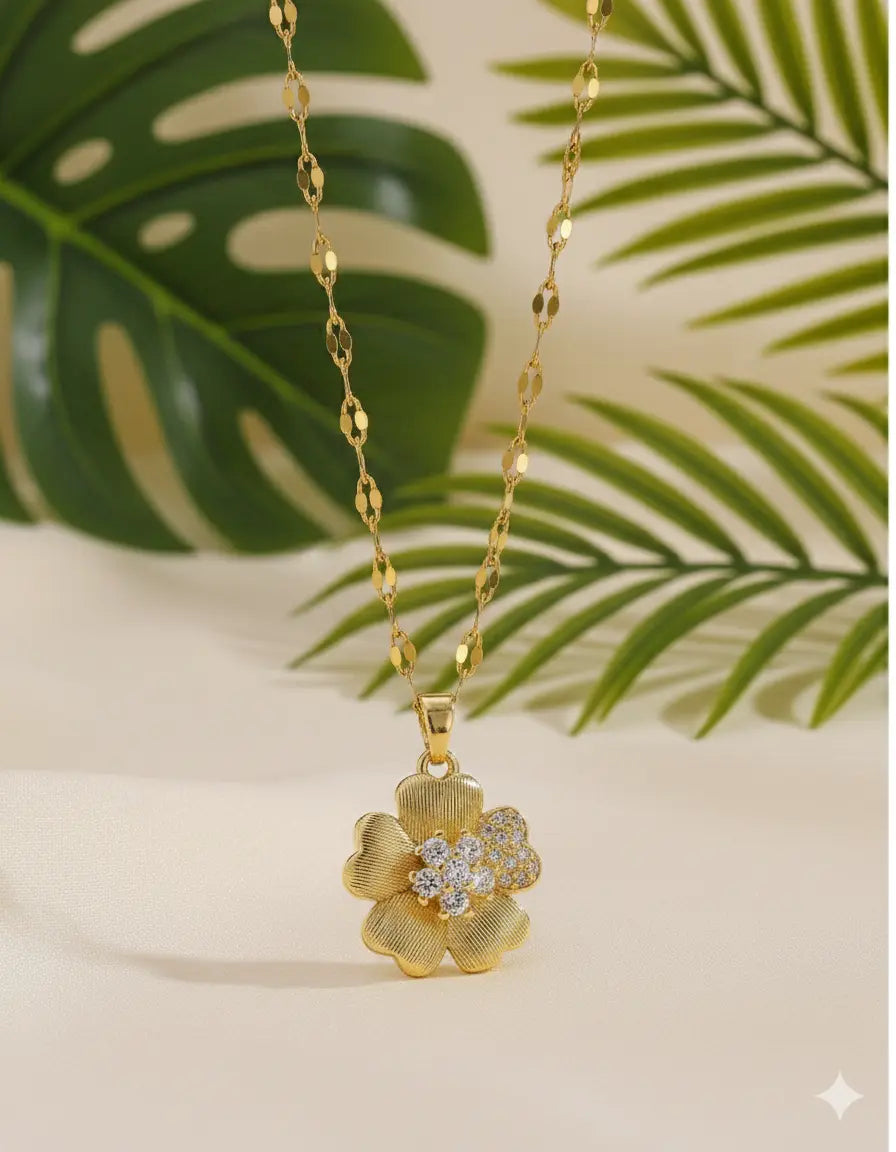 Parure Florale Dorée – Acier Inoxydable & Strass UMII