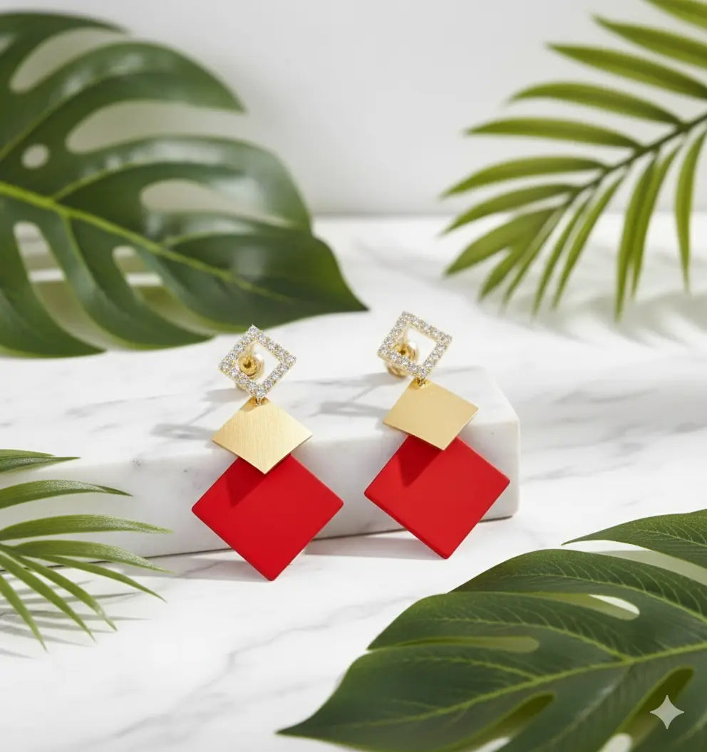 Boucles d’Oreilles Losange Rouge – Style Chic Coréen UMII