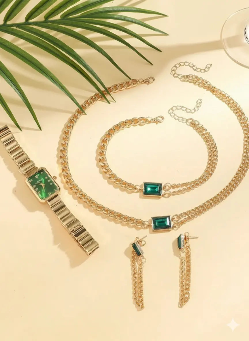 Set 5 pièces Bijoux & Montre – Émeraude UMII