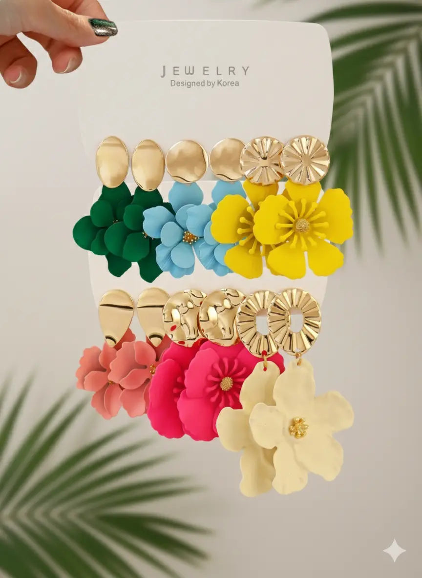 Lot de 6 paires de boucles d’oreilles fleurs exagérées – Style Vacances UMII