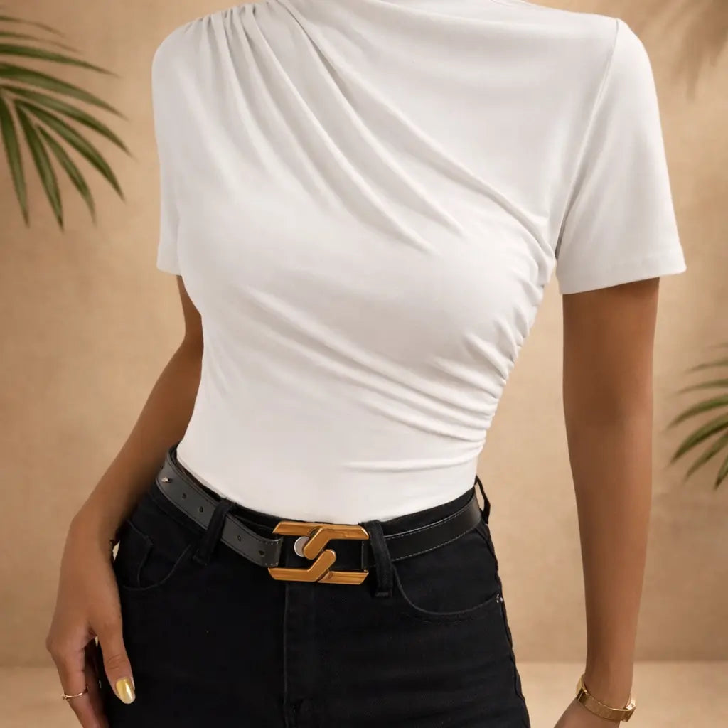 T-shirt femme uni streetwear – col montant UMII
