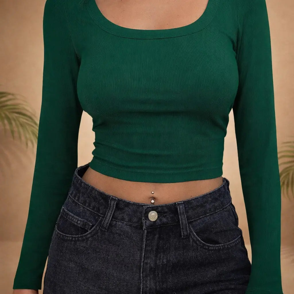 T-shirt femme uni manches longues – coupe slim courte UMII