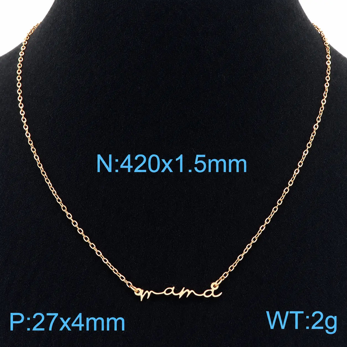 Collier MAMA doré : chaîne 42 cm, motif 27 × 4 mm